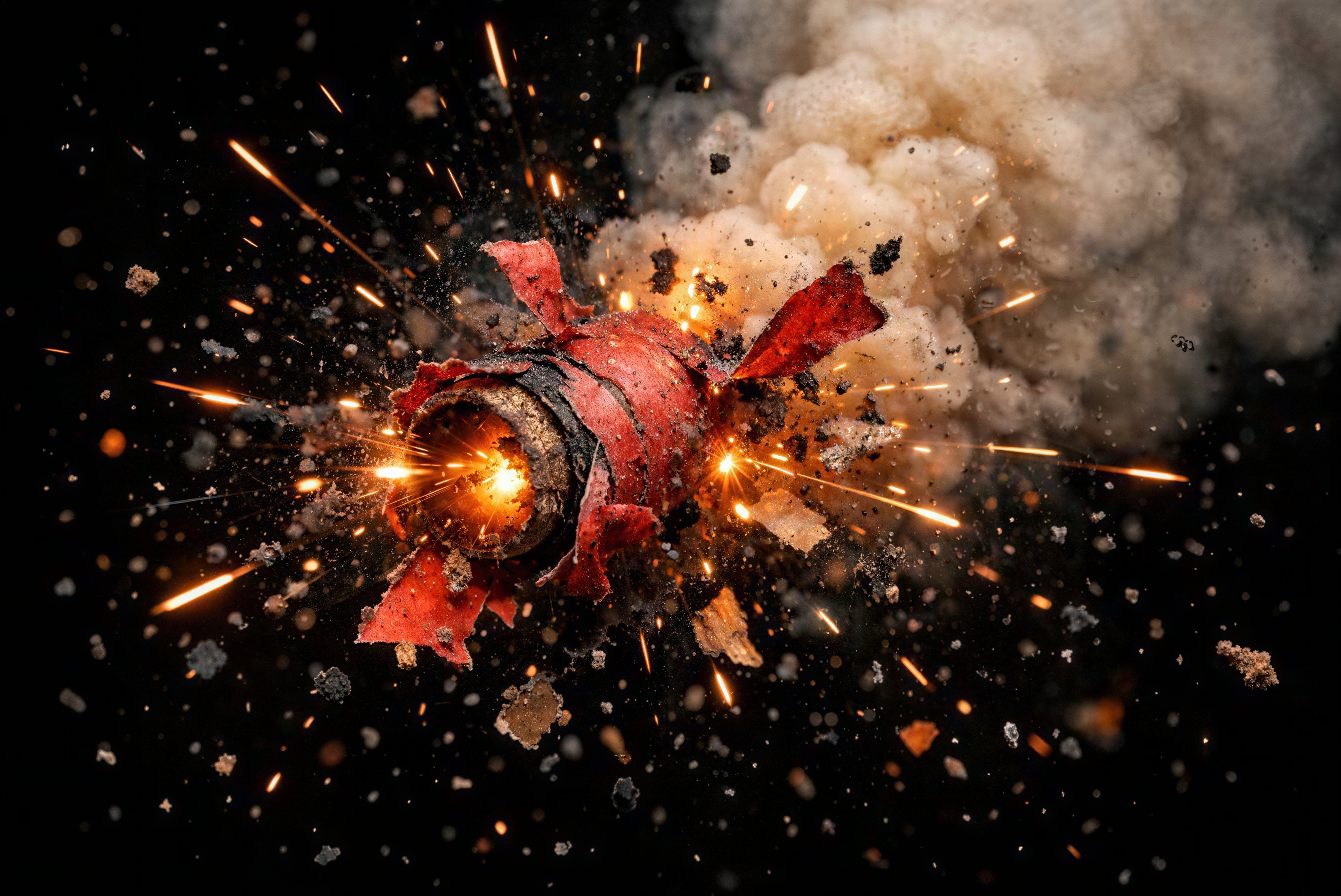 Close-up of Firecracker Explosion with Sparks and Smoke