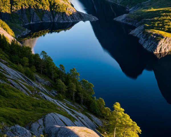 Valley Landscape with Mountains and Reflective River