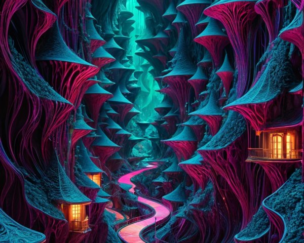 Surreal Pathway in a Luminescent Fantasy Landscape