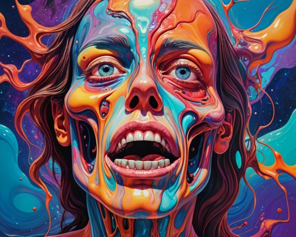 Surreal Portrait of an Expressive Face in Vibrant Colors