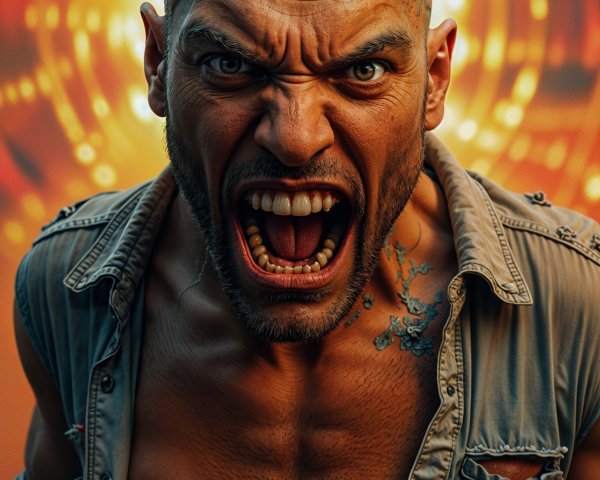 Muscular Man with Tattoos and Vibrant Background