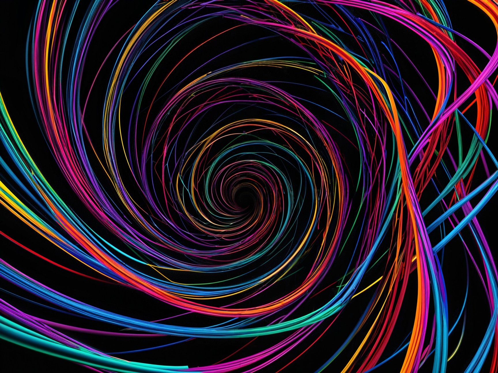 Vibrant Spiral of Colorful Lines on Black Background
