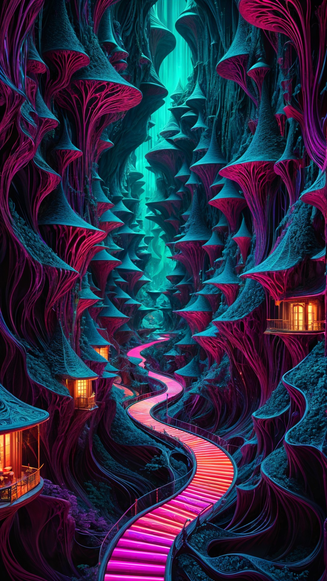 Surreal Pathway in a Luminescent Fantasy Landscape