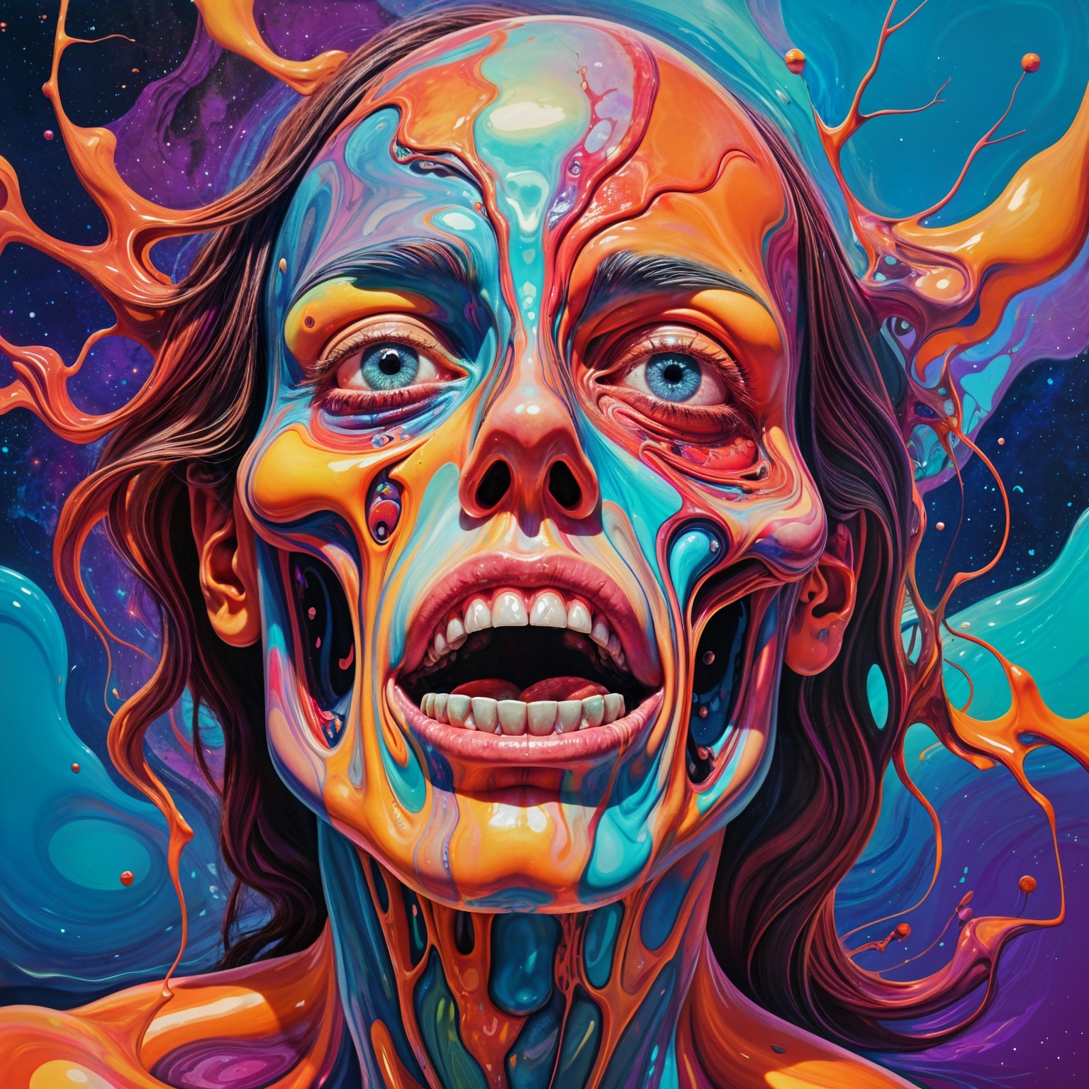Surreal Portrait of an Expressive Face in Vibrant Colors