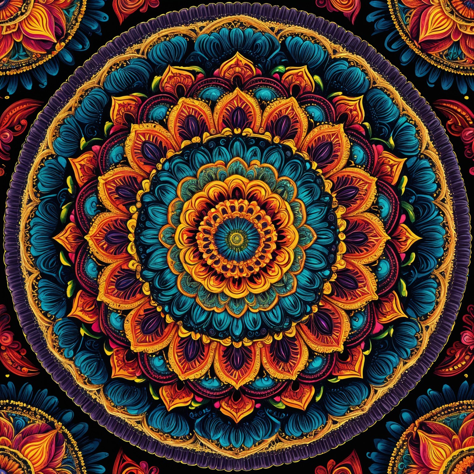 Intricate Vibrant Mandala Design with Floral Patterns