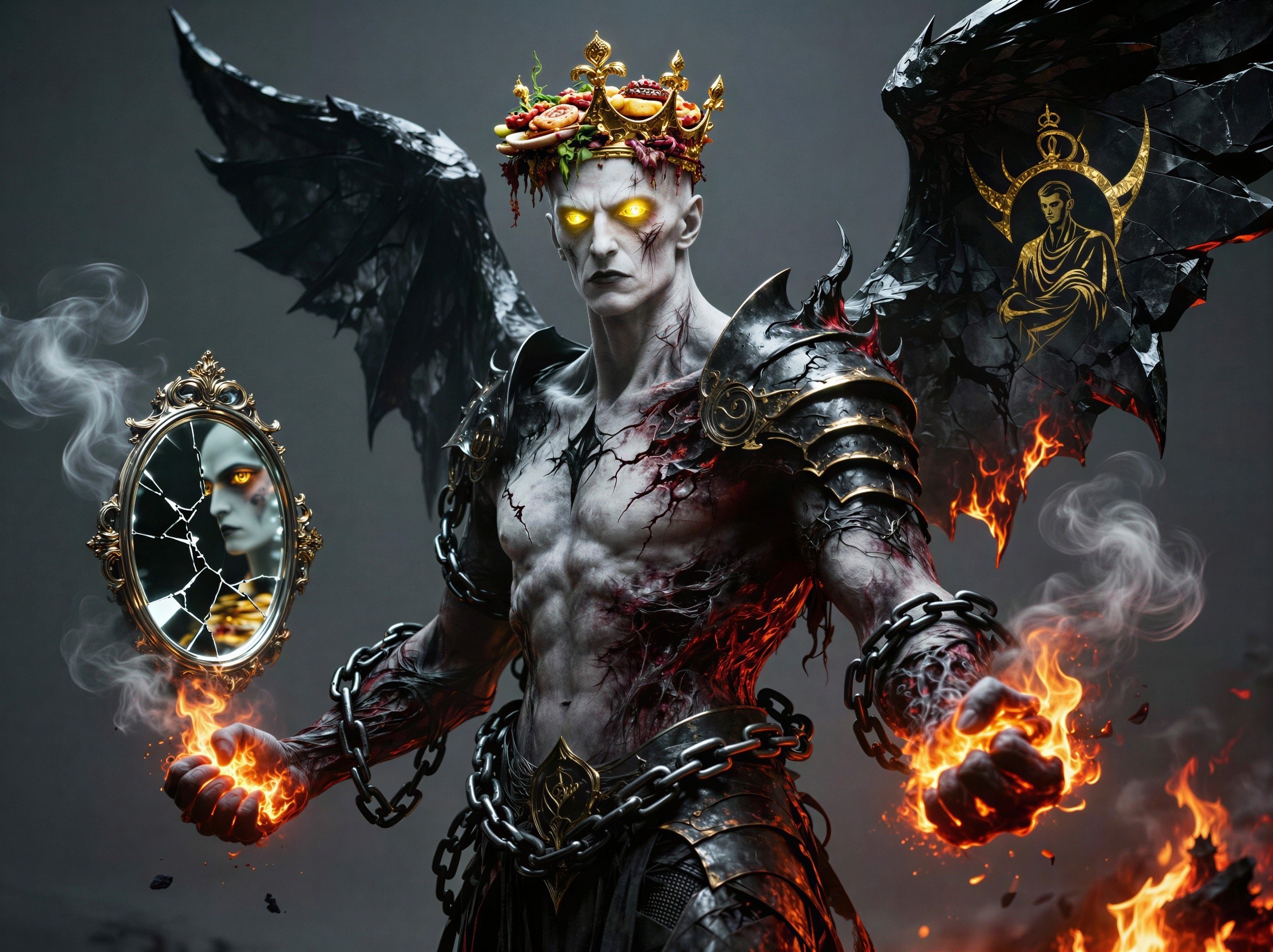 Male demon character with yellow eyes and dark wings