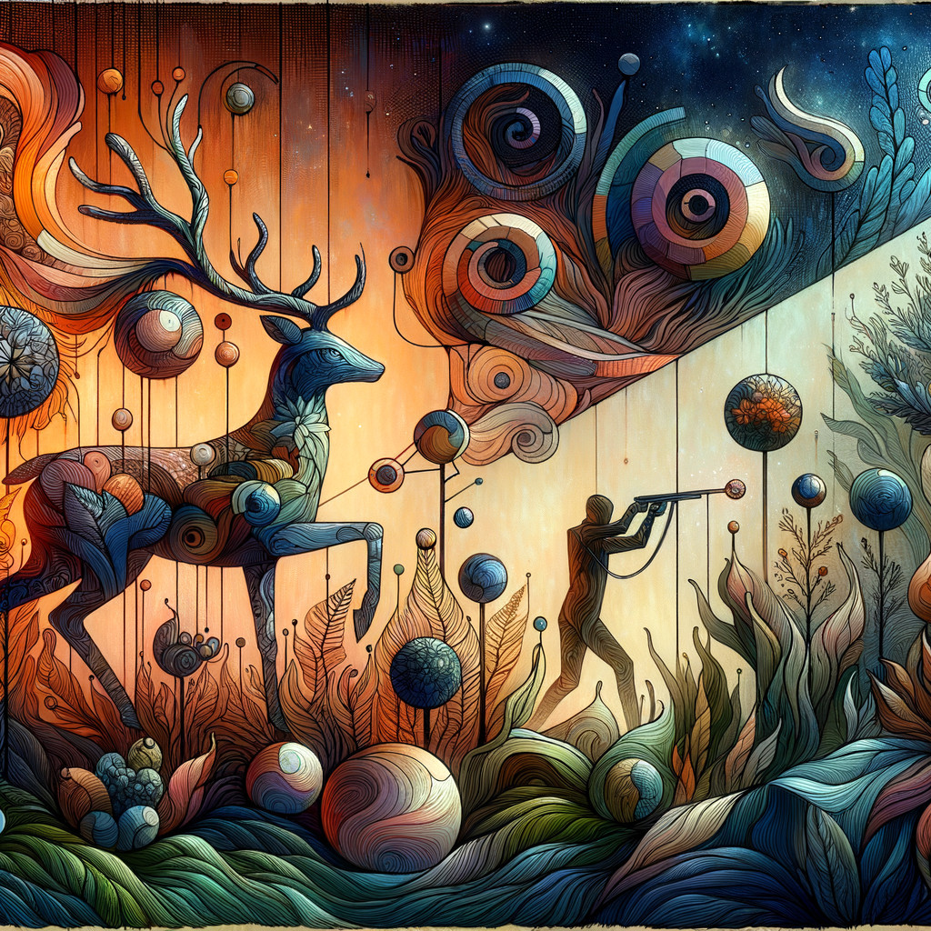 Stylized Deer and Abstract Nature with Hunting Contrast