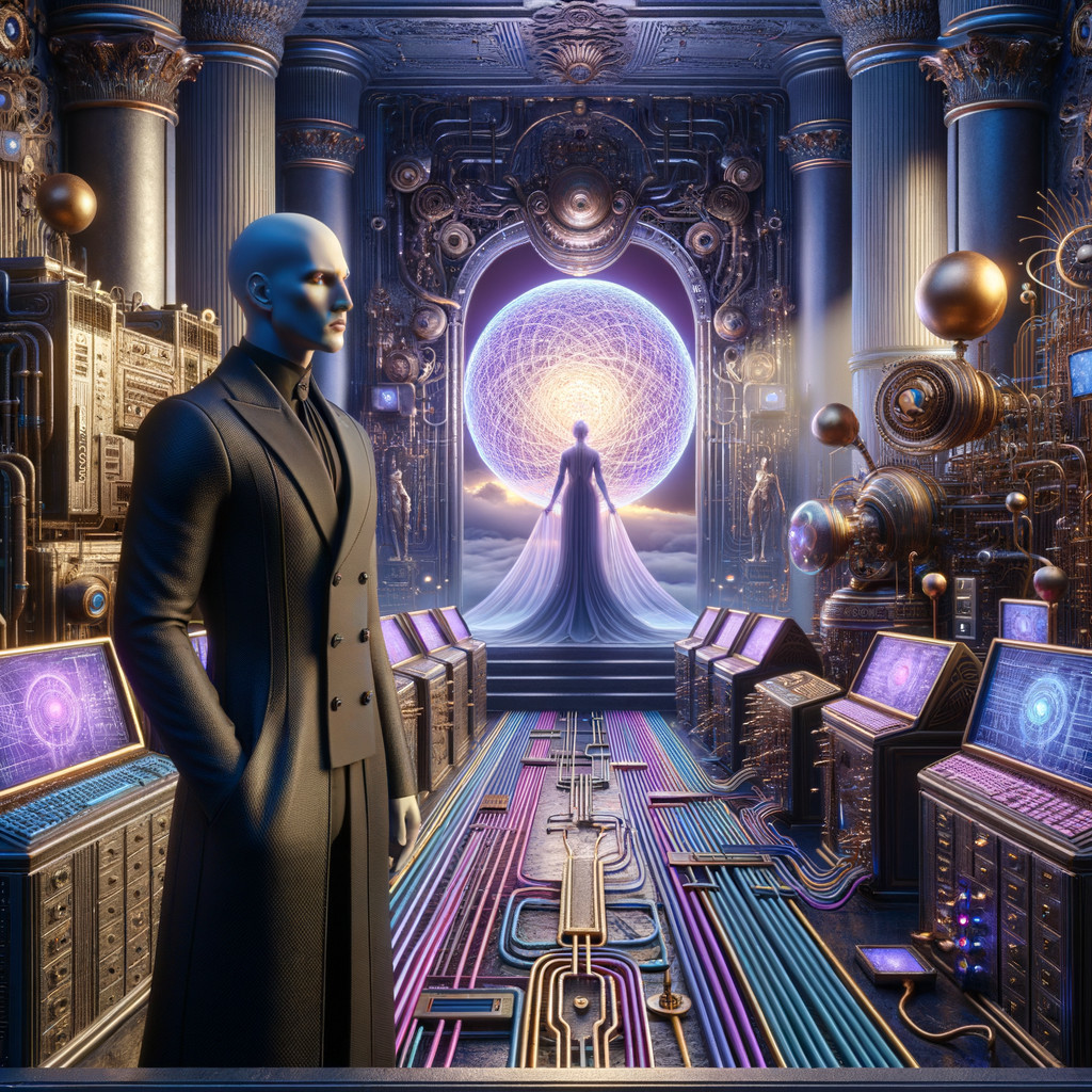 Futuristic Room with Intricate Machinery and Portal