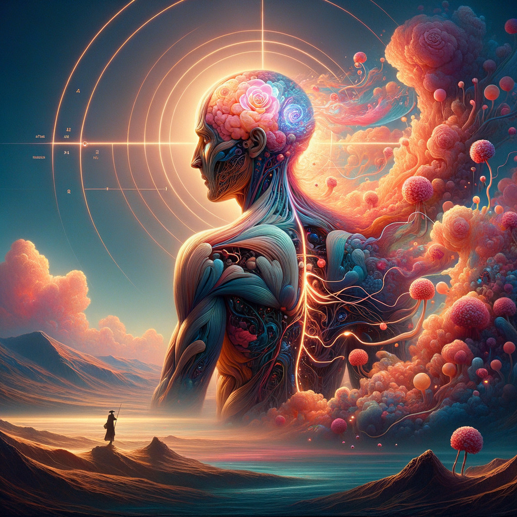 Surreal Human Figure with Colorful Patterns and Energy