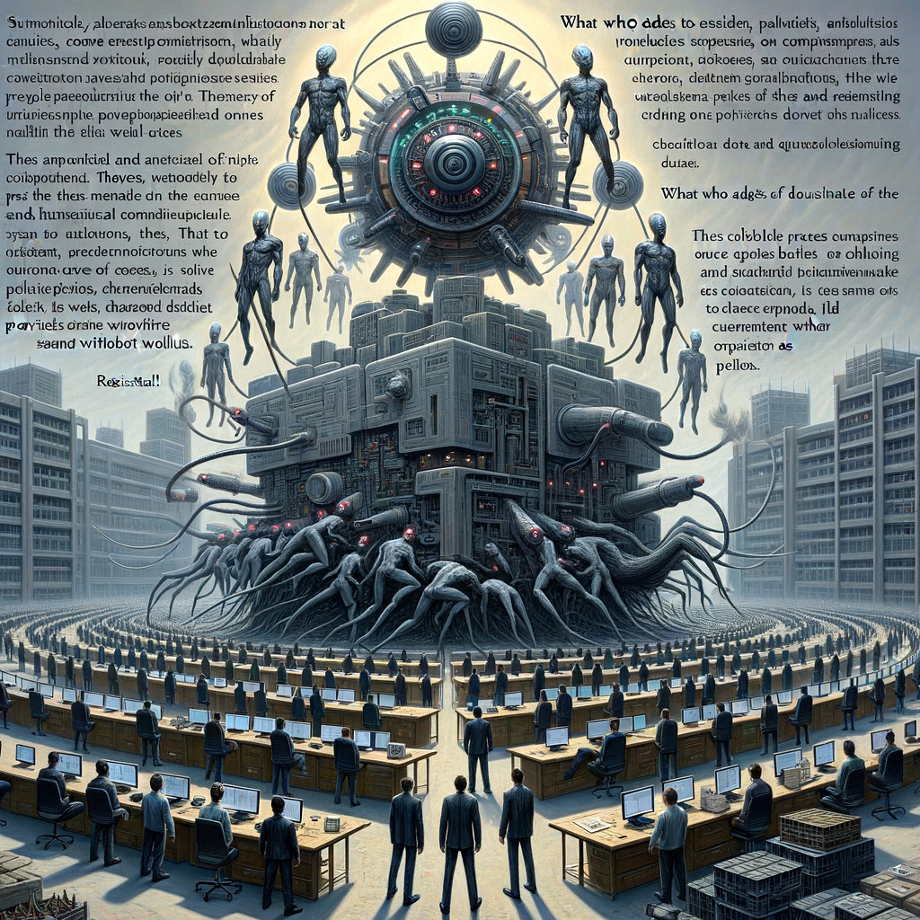 Surreal Digital Scene of a Machine and Faceless Entities