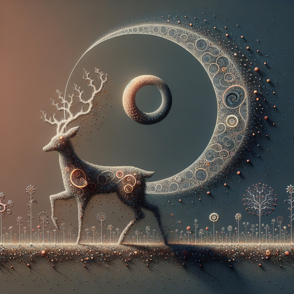 Surreal Deer in Whimsical Celestial Landscape