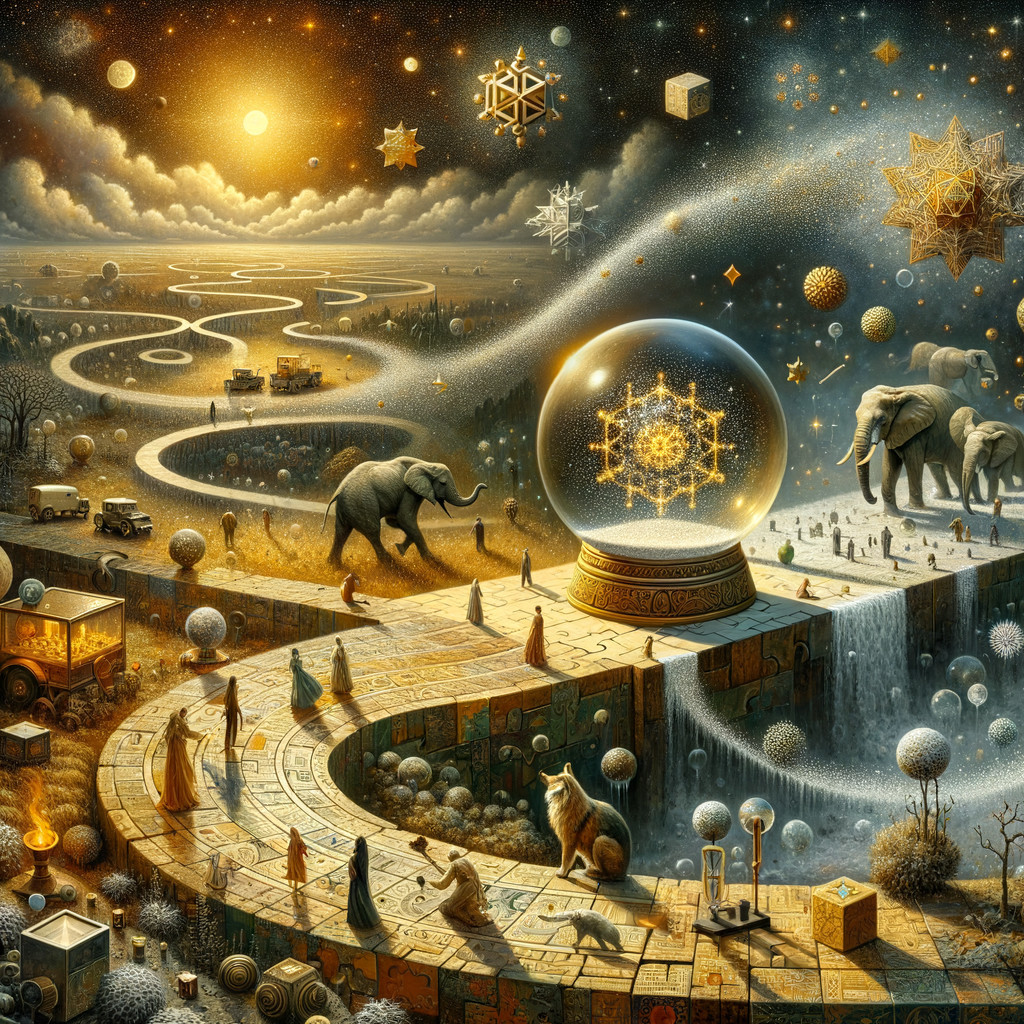 Surreal Landscape with Crystal Ball and Elephants