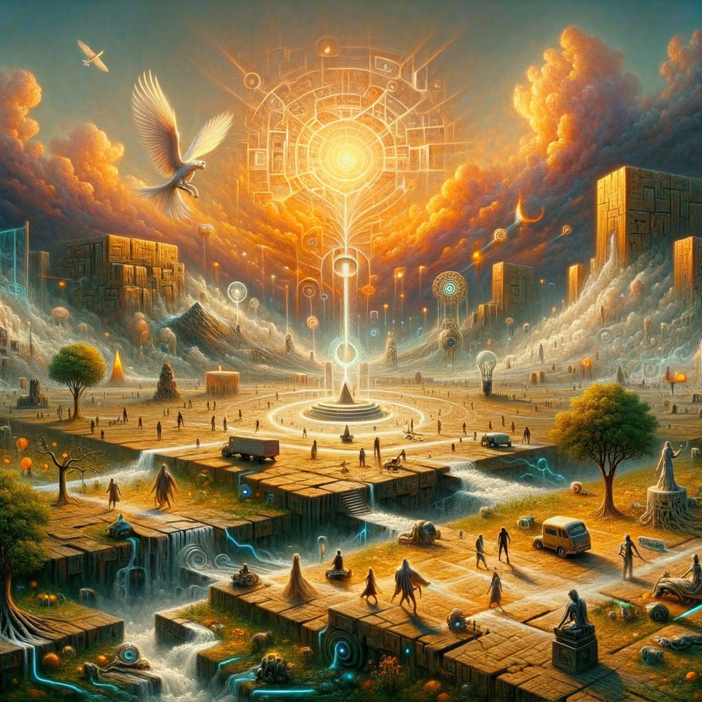 Psychedelic Utopian City with Futuristic Architecture