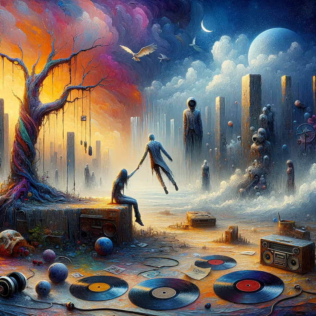 Surreal Landscape with Ethereal Figures and Vibrant Colors