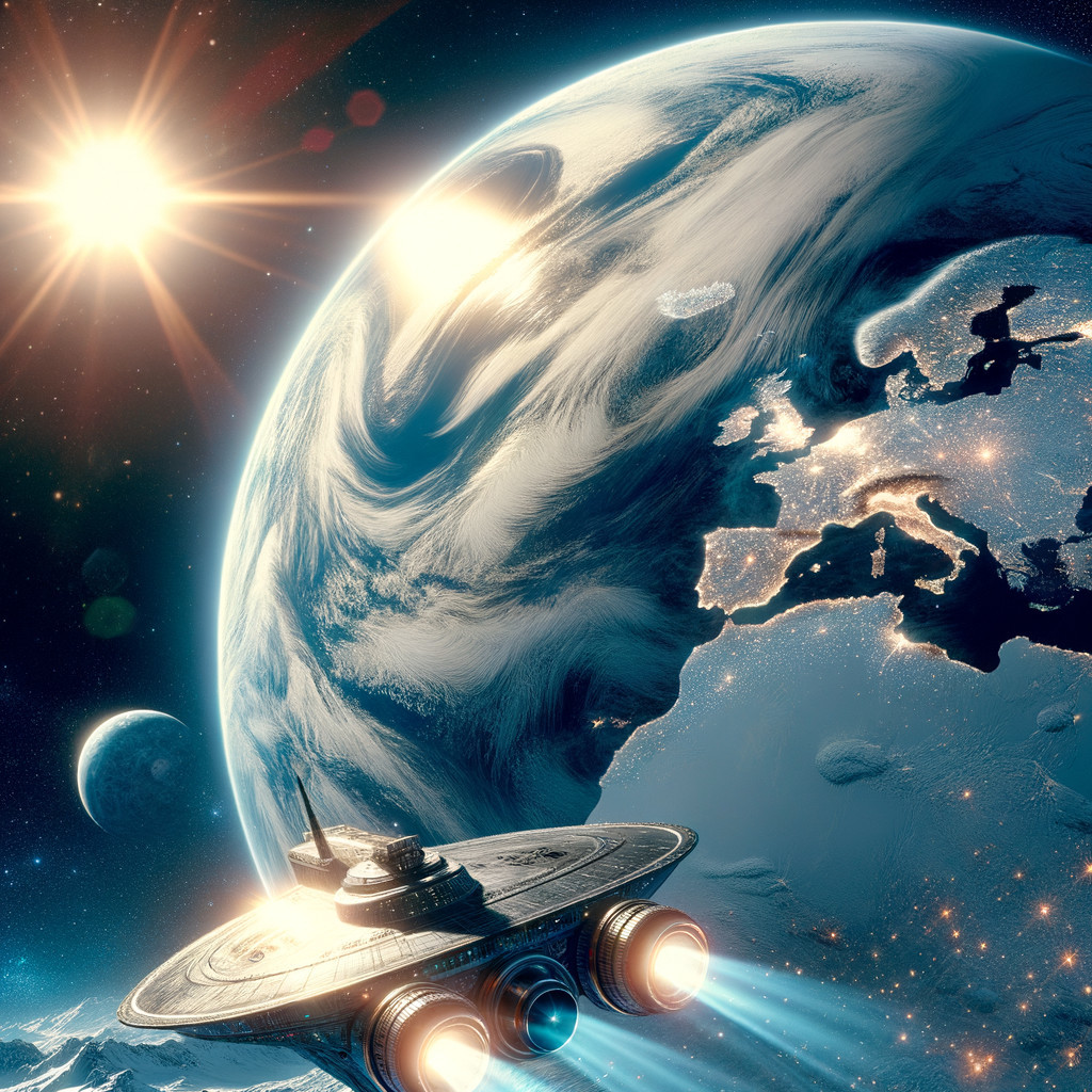 Digital Illustration of UFO in Space Scene with Earth