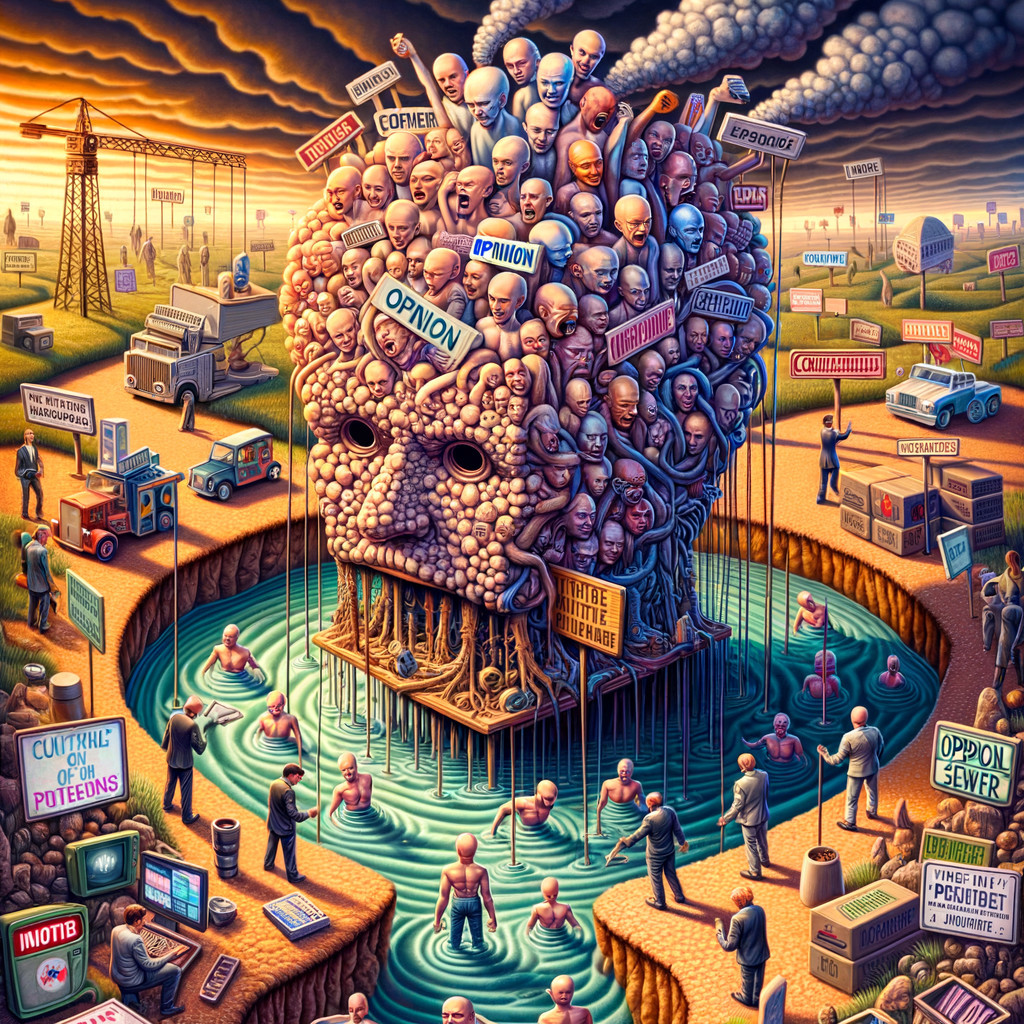 Surreal Landscape with Abstract Head and Diverse Themes