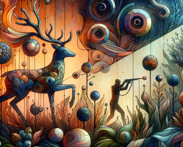 Stylized Deer and Abstract Nature with Hunting Contrast