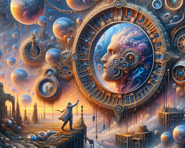 Surreal Landscape with Clock-Mirror and Gears