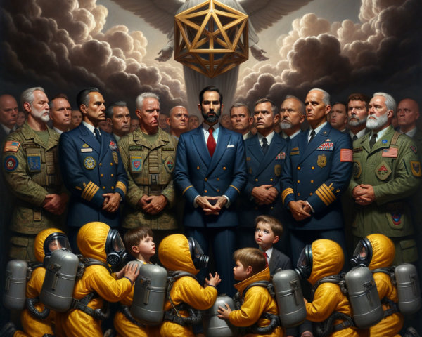 Military Leaders and Children with Celestial Figure