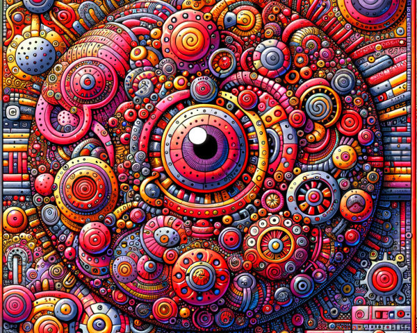 Abstract Steampunk Machinery Illustration with Central Eye