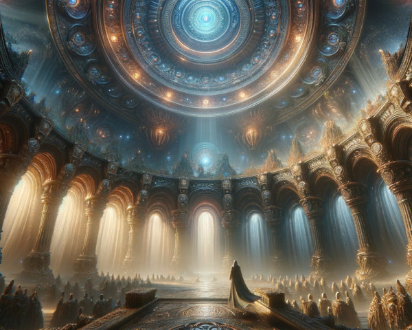 Majestic Underground Chamber with Illuminated Patterns