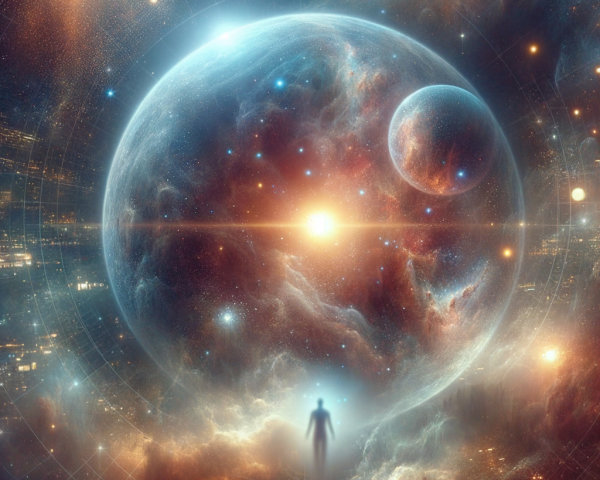 Vibrant Cosmic Scene with Planets and Galaxies