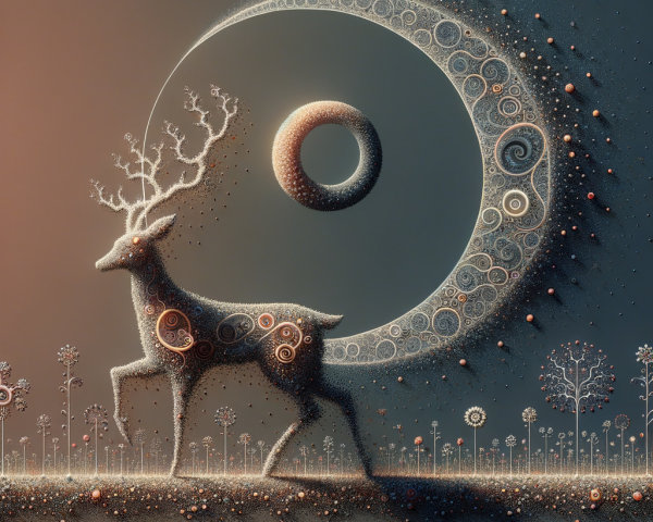 Surreal Deer in Whimsical Celestial Landscape