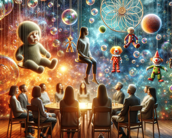 Surreal Scene of Contemplation with Whimsical Elements