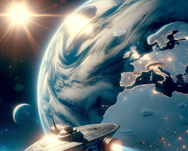 Digital Illustration of UFO in Space Scene with Earth