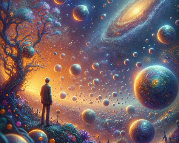 Solitary Figure in Surreal Cosmic Landscape