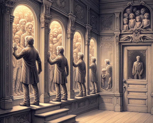 Ornate Room with Figures and Ethereal Portraits