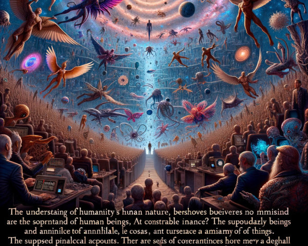 Surreal Cosmic Scene with Ethereal Beings and Galaxies
