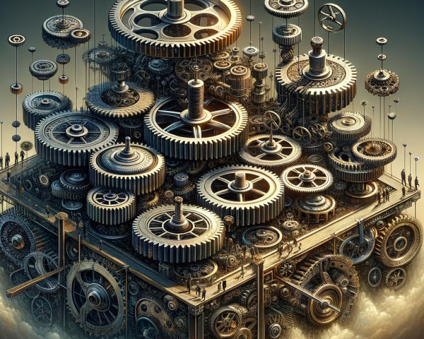 Intricate Assembly of Metallic Gears in Steampunk Design