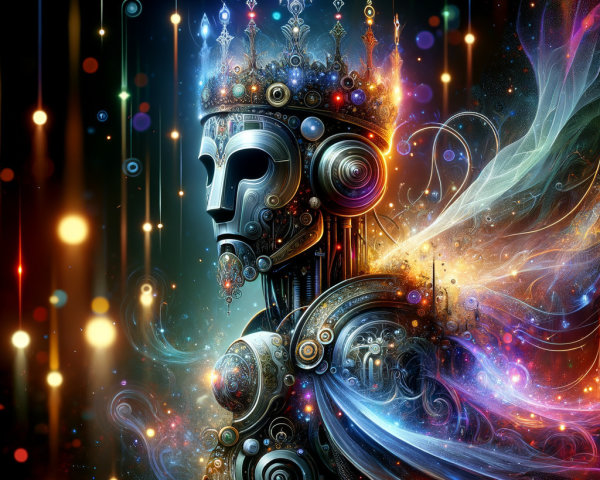 Robotic Figure with Intricate Mechanical Details and Aura