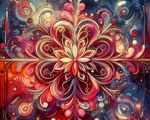 Intricate Symmetrical Floral Design with Vibrant Colors