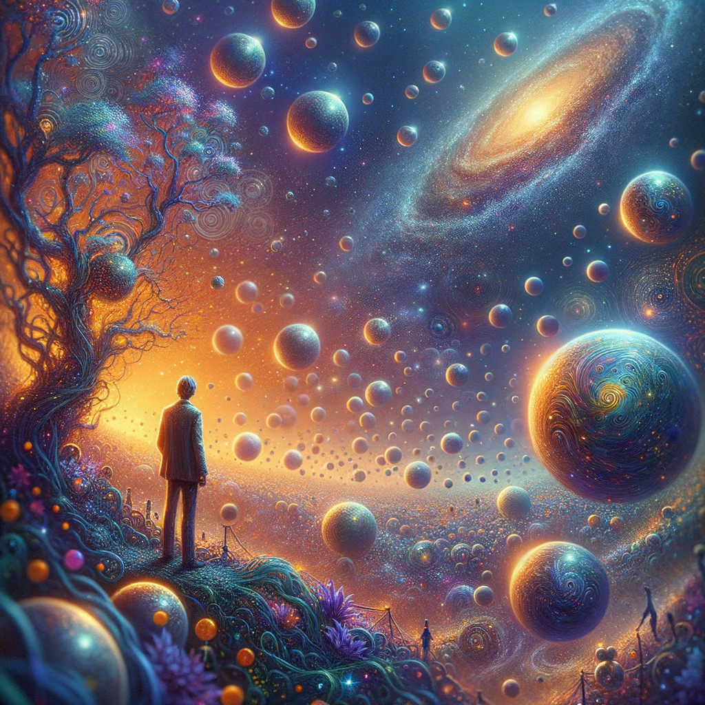 Solitary Figure in Surreal Cosmic Landscape