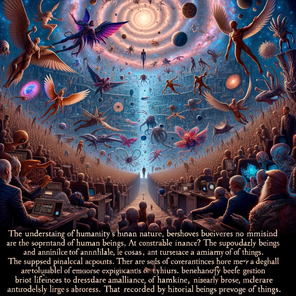Surreal Cosmic Scene with Ethereal Beings and Galaxies