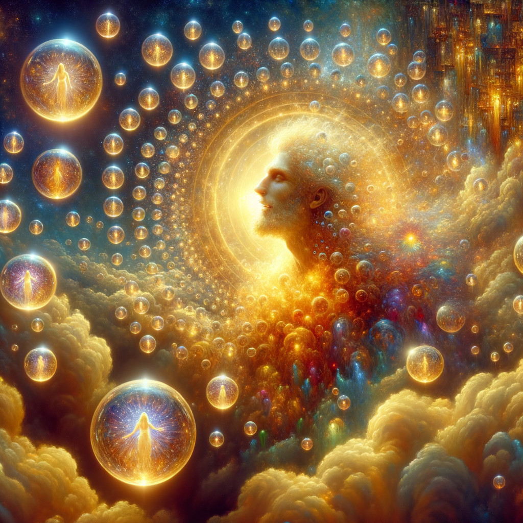 Cosmic Scene with Human Face and Ethereal Orbs