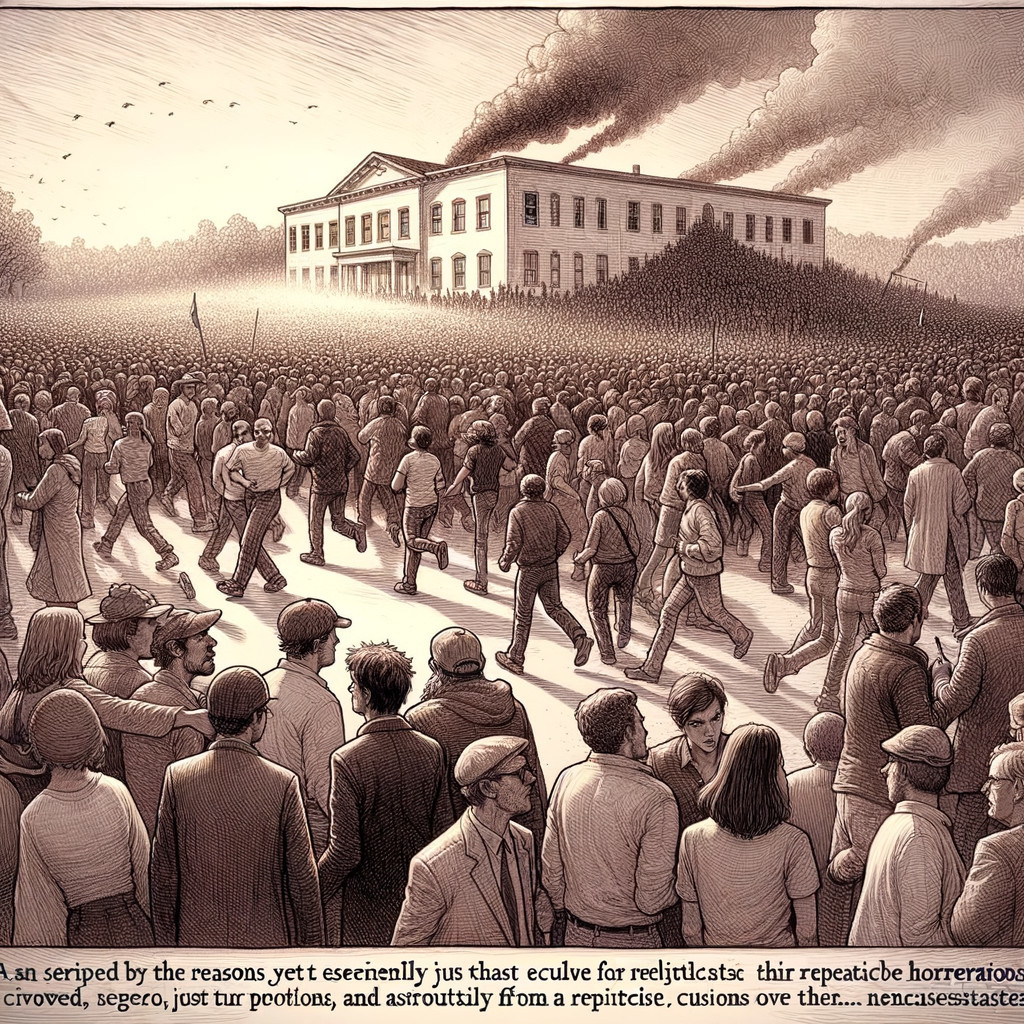 Crowd Assembles Before Historic Building in Smoke