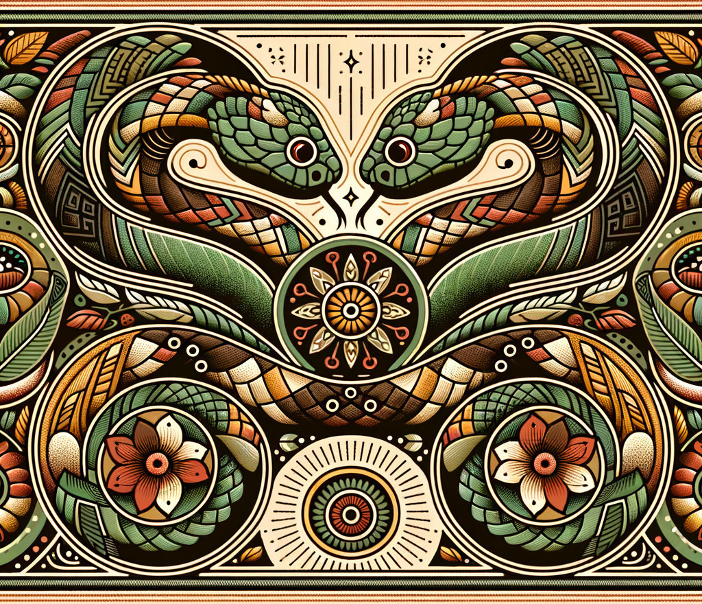 Symmetrical Design of Intertwining Snakes and Flowers