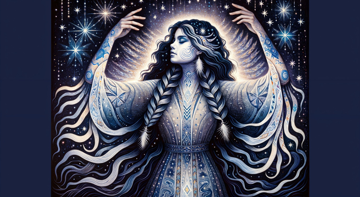 Mystical Woman in Cosmic Setting with Ethereal Energy