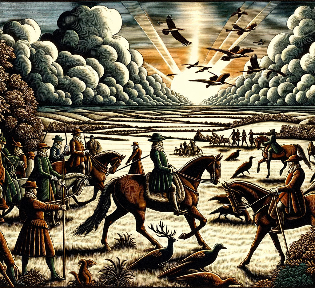 Detailed Landscape with Horseback Figures and Hunters
