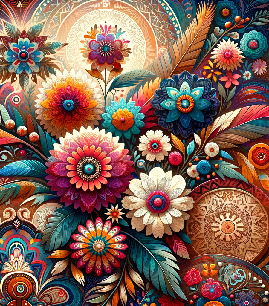 Vibrant Artwork of Intricate Flowers and Patterns