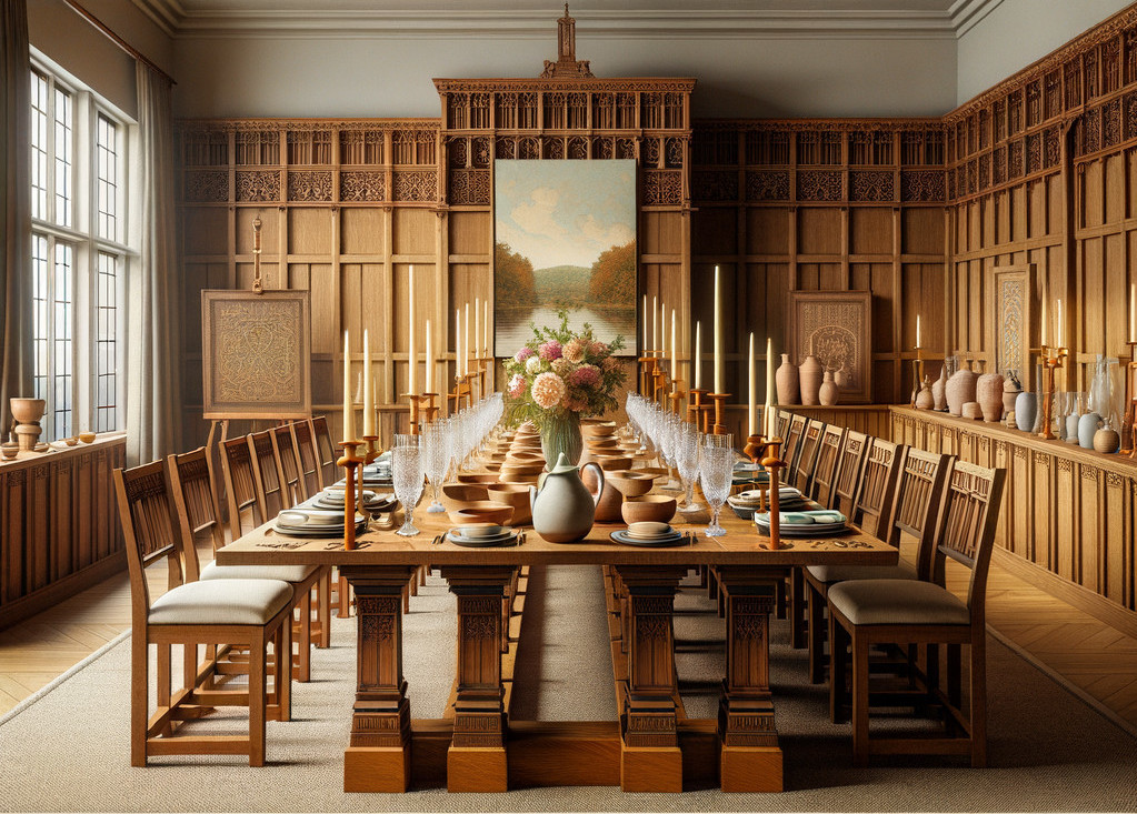 Elegant Dining Room with Long Table and Fine Decor
