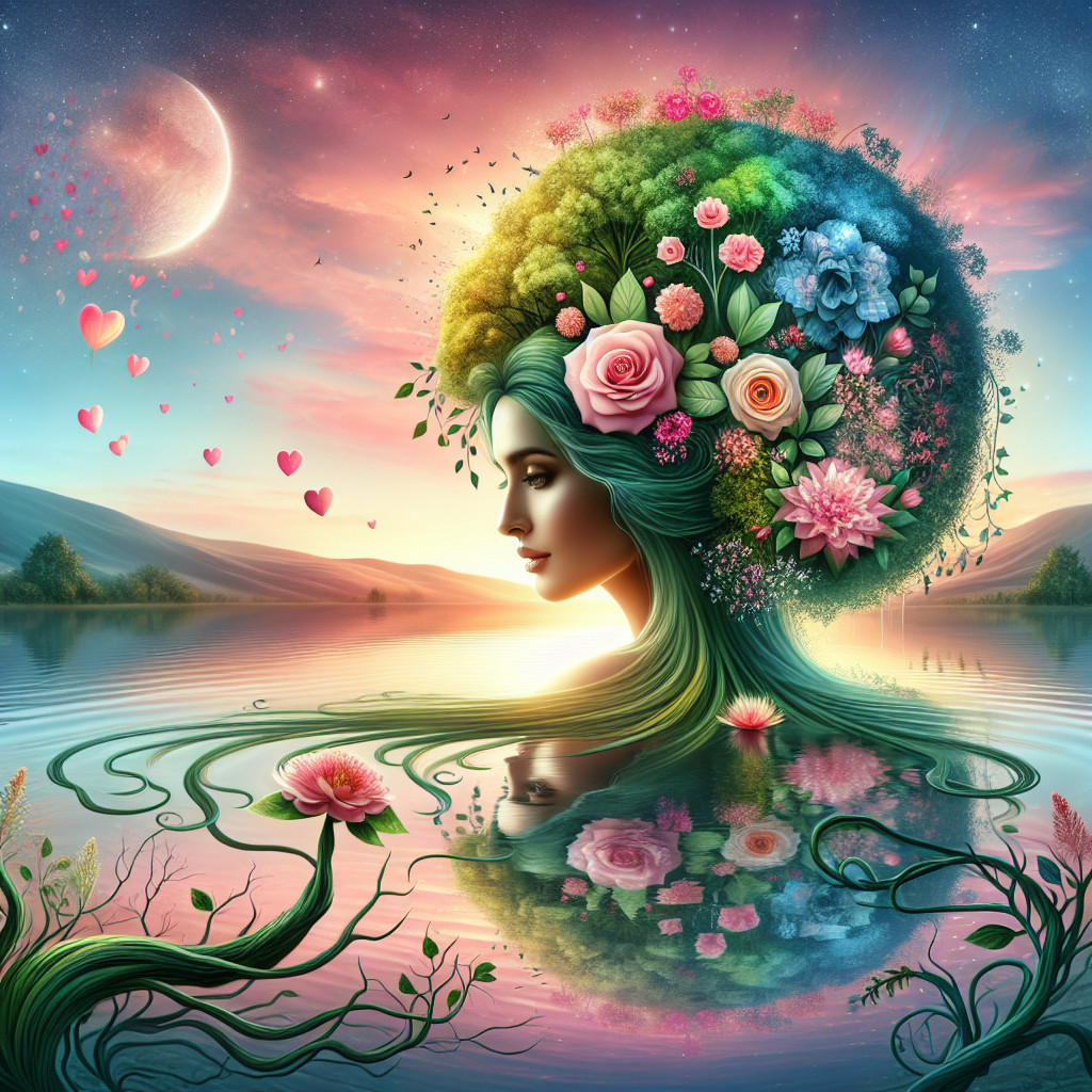 Profile of a Woman Surrounded by Nature and Flowers