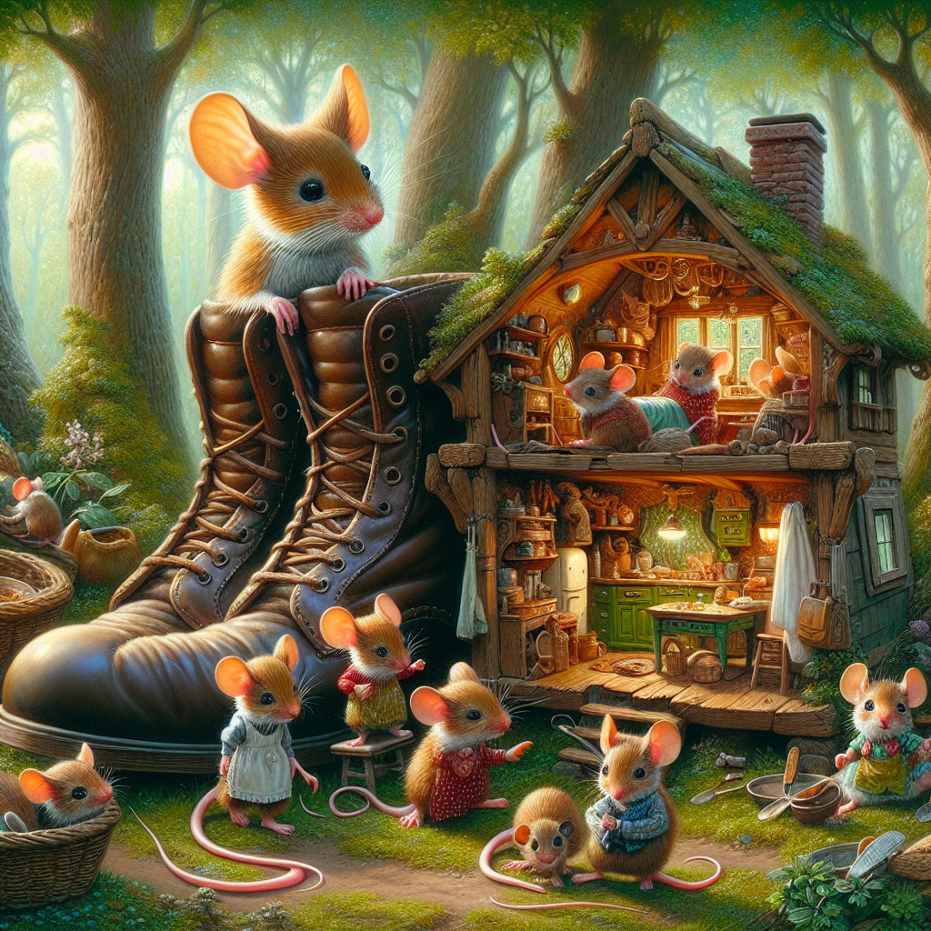 Whimsical Forest Scene with Cozy Mouse House in Boot