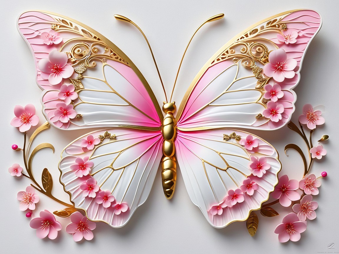 Intricate Butterfly Design with Floral Patterns and Hues