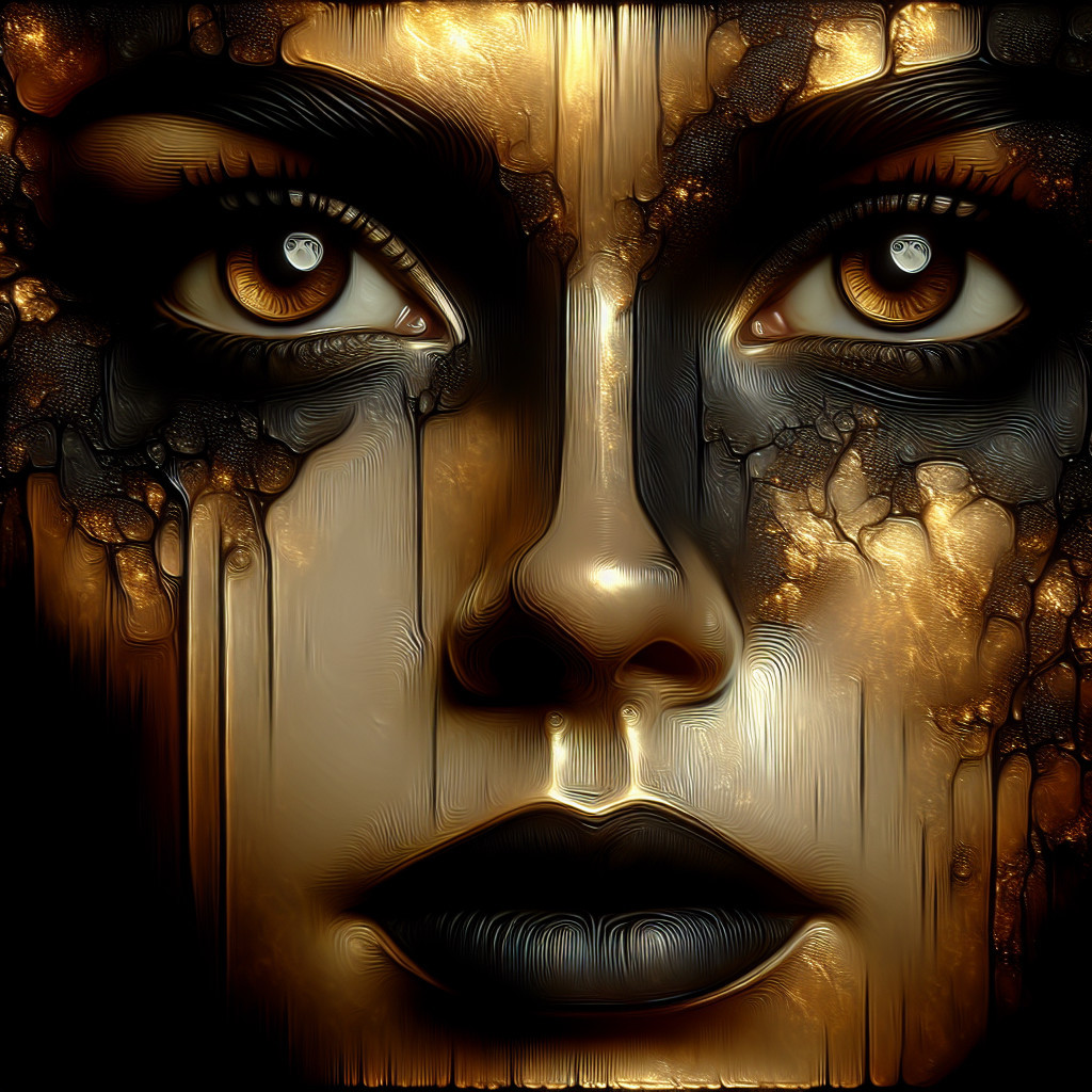 Striking face with luminous eyes and dramatic background