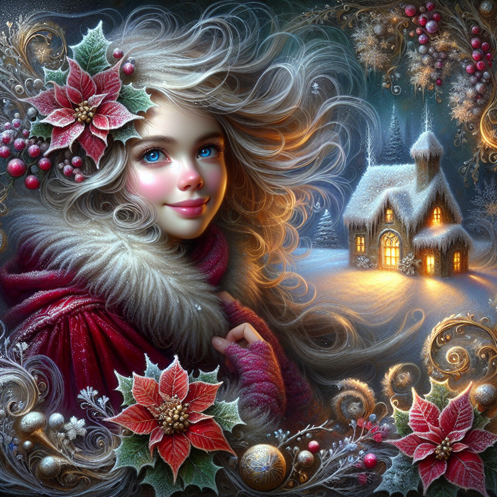 Magical Winter Scene with Girl in Red Cloak