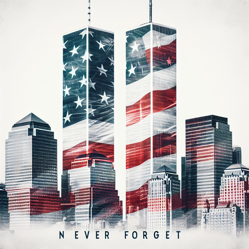 Twin Towers with American Flag and Remembrance Theme
